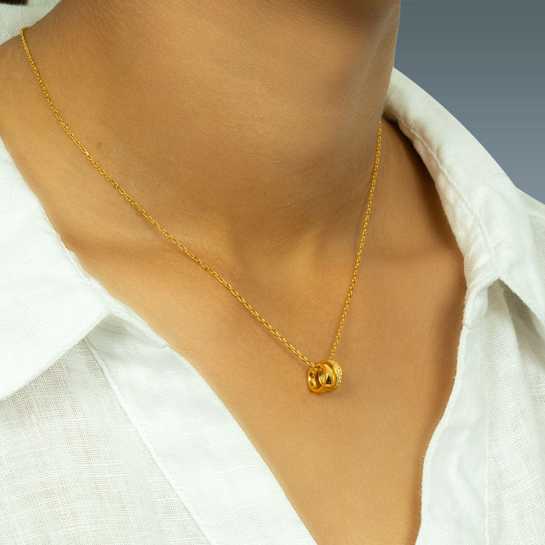 Dual Sparkling Pendants Necklace 18k Gold Vermeil