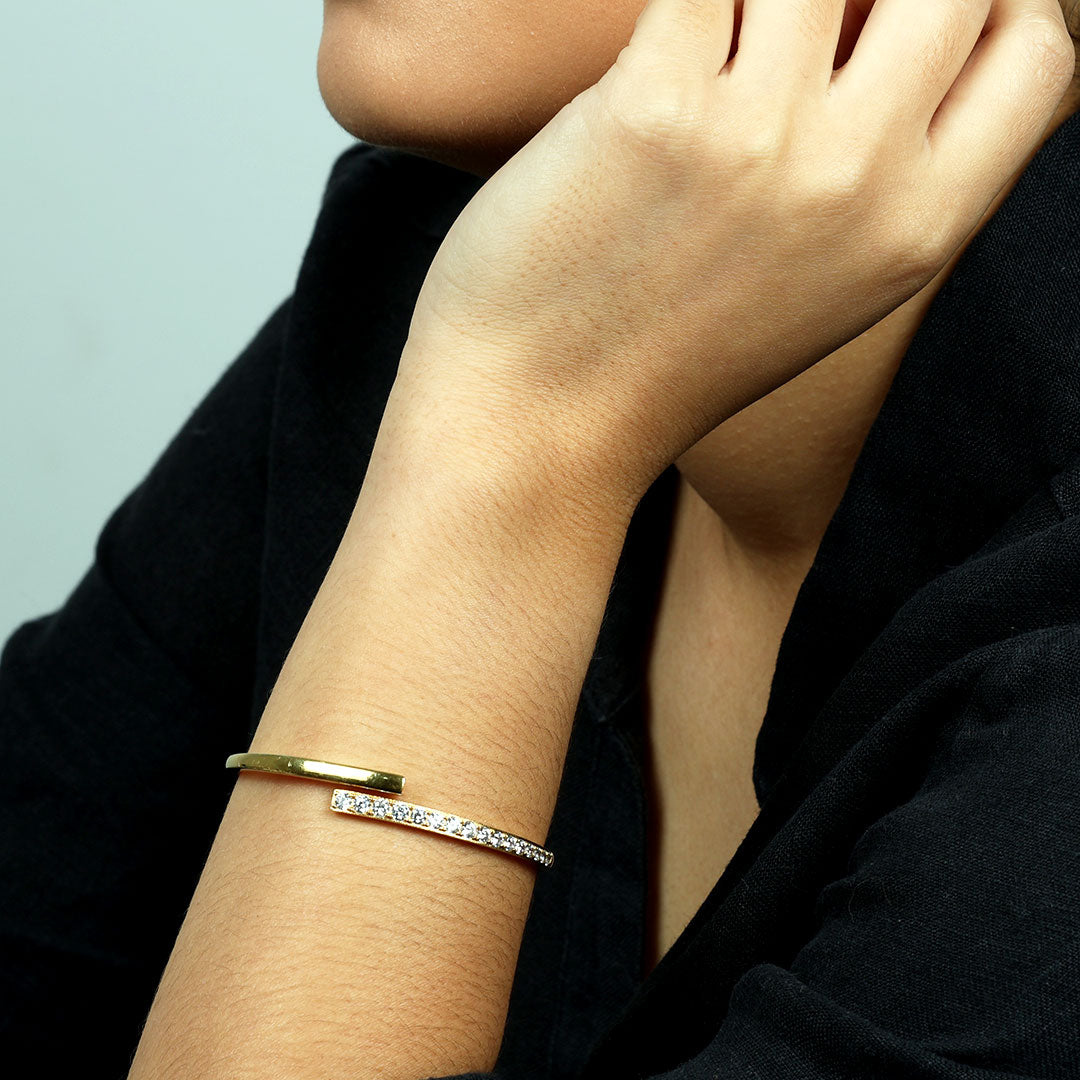 Elegant 18k Gold Vermeil Pave Bangle