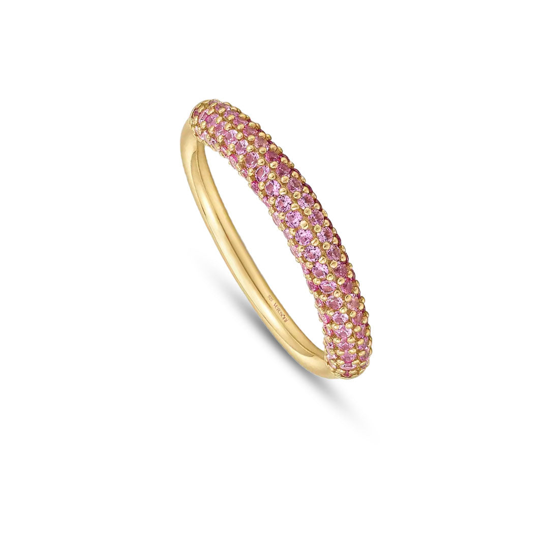 Pink Sapphire Pave Dome Ring in 18k Gold Vermeil