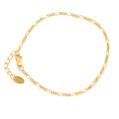 Slim Figaro Chain Bracelet by Veresoni in 18k Gold Vermeil 3.0 Micron Thickness